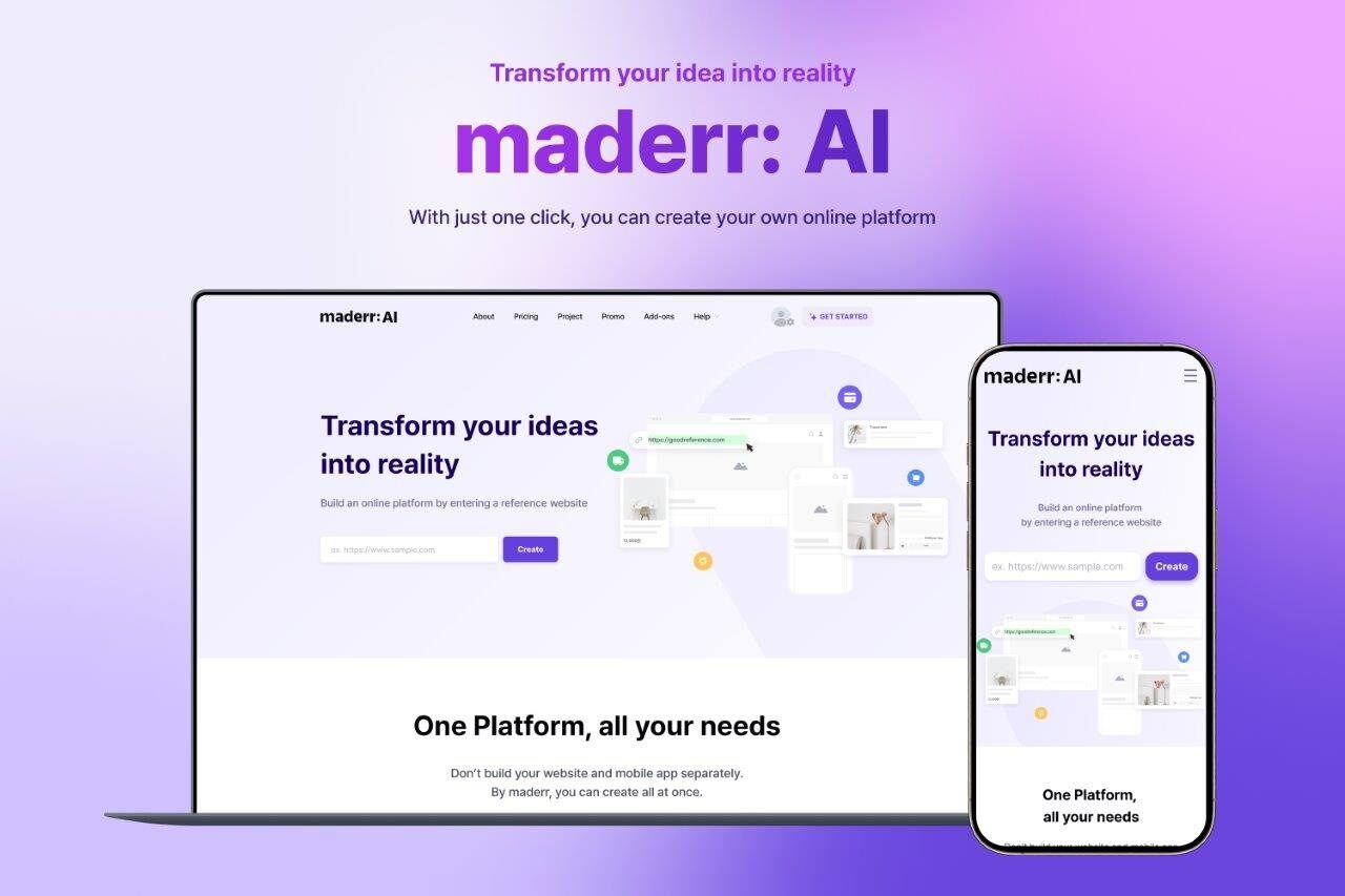 Maderr-AI: Instantly create websites and apps with AI—no coding needed platform.