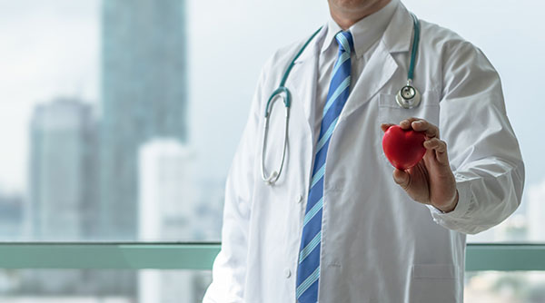 ALT Text: a doctor holding a heart stress ball 