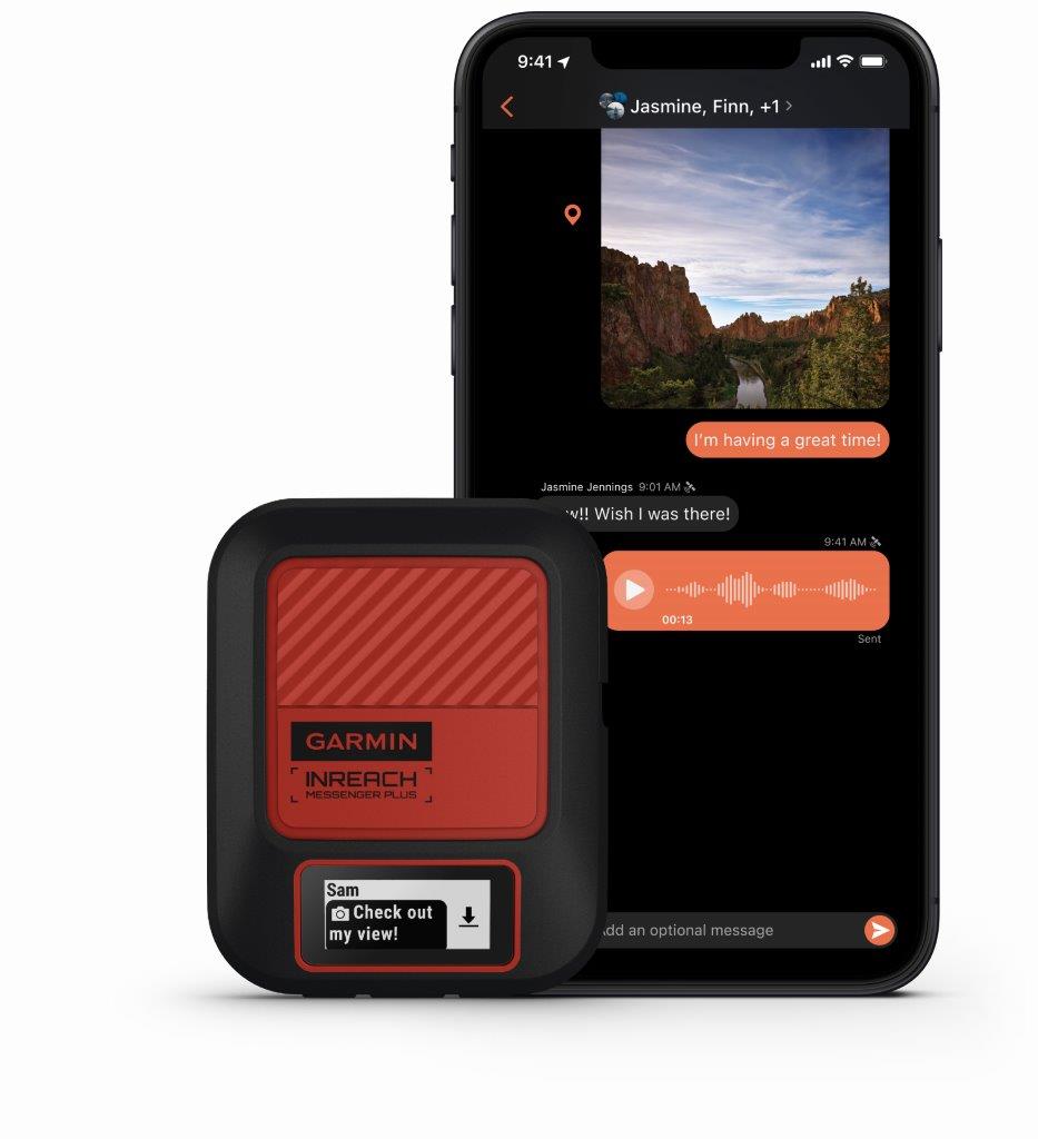inReach Messenger Plus SOS satellite communicator and the Garmin Messenger companion app 