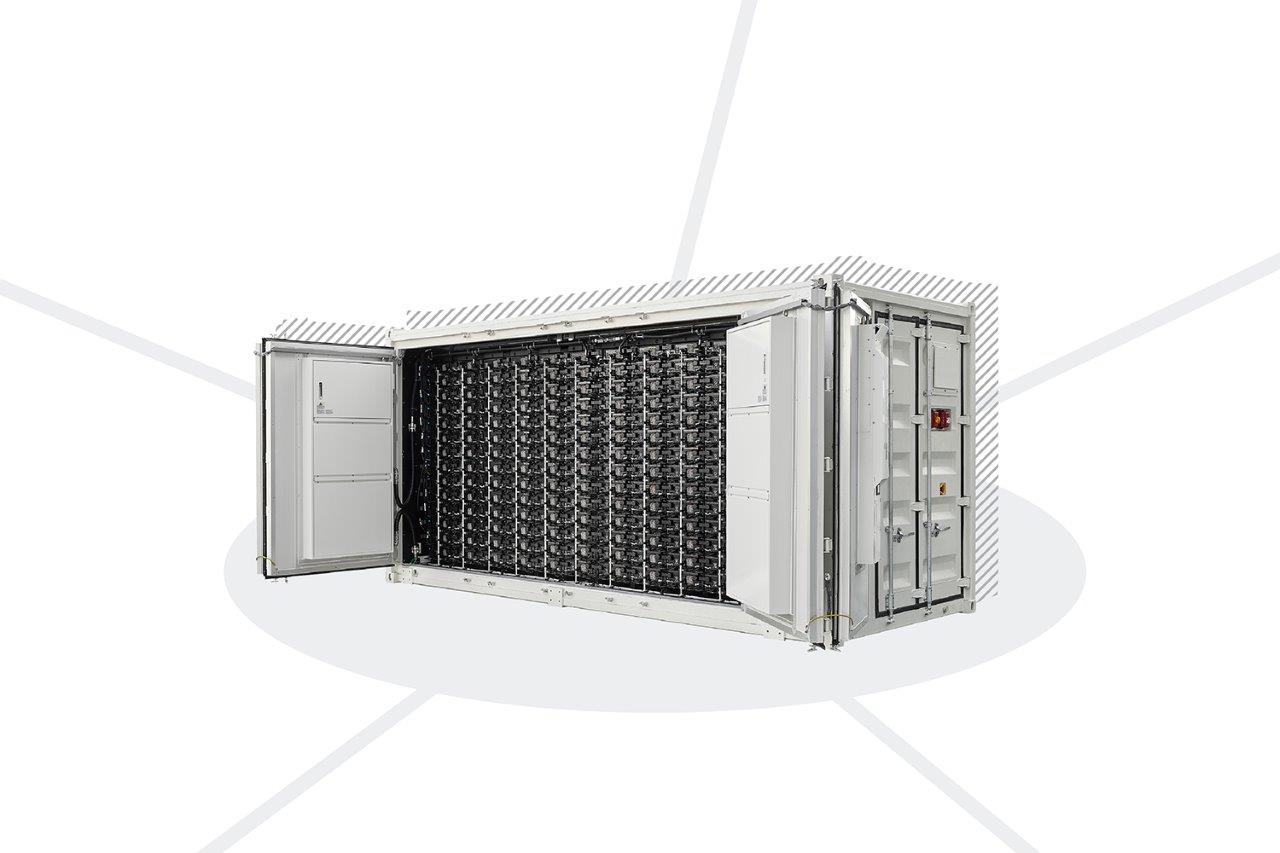 SBB1.5 (Samsung Battery Box™), energy storage system that integrates batteries and essential components within a 20ft ESS enclosure.