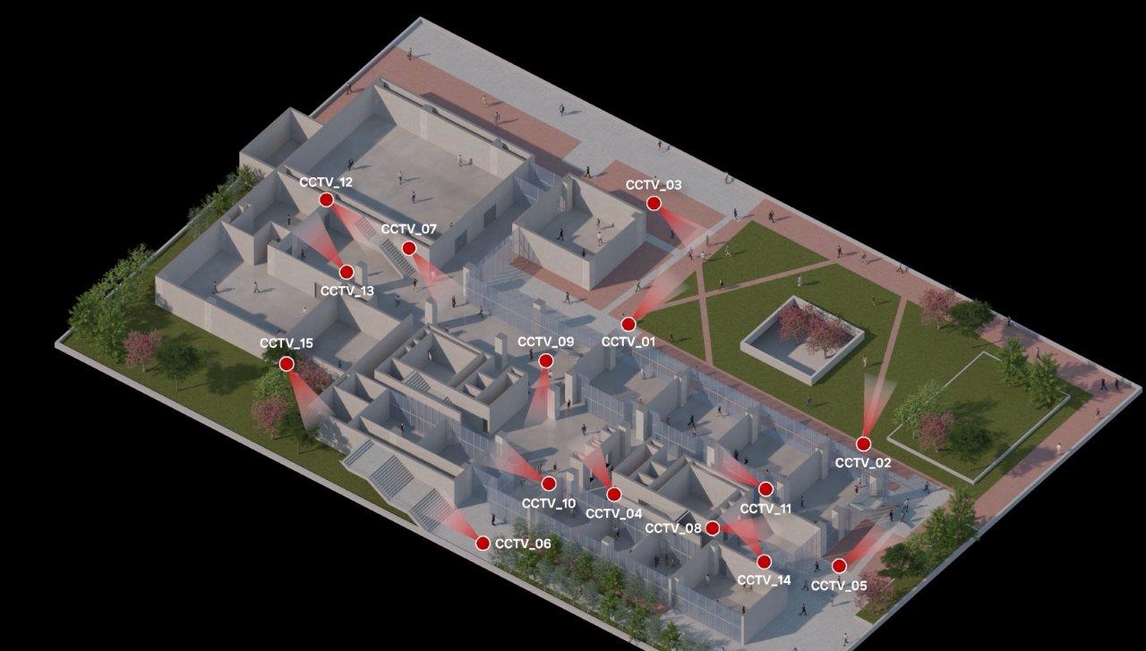 AutoAI: AI-powered security system with mapped CCTV surveillance points.