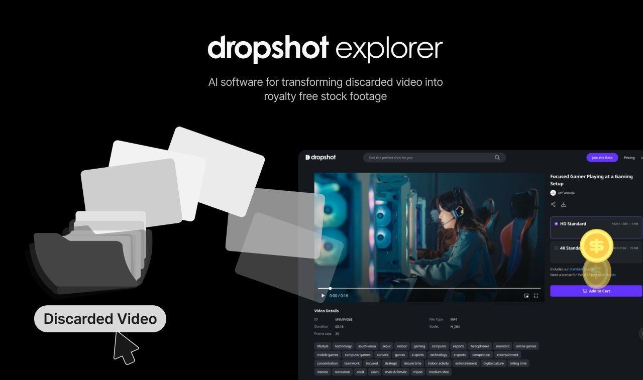 Dropshot Explorer: AI software converting discarded videos into royalty-free stock footage.