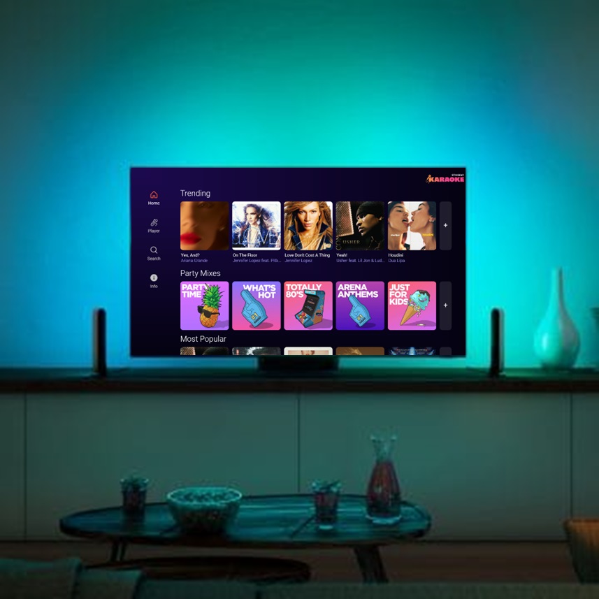 Samsung TV Karaoke, smart karaoke suite, featuring a mobile mic
